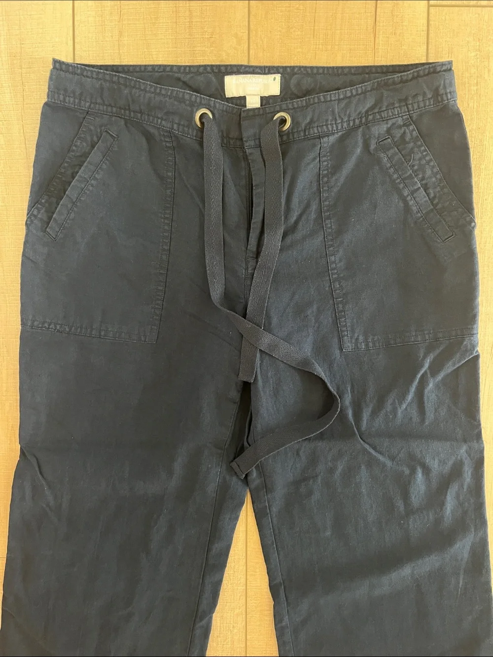 Banana Republic Ryan Fit Dark Navy Linen-Blend Drawstring Pants